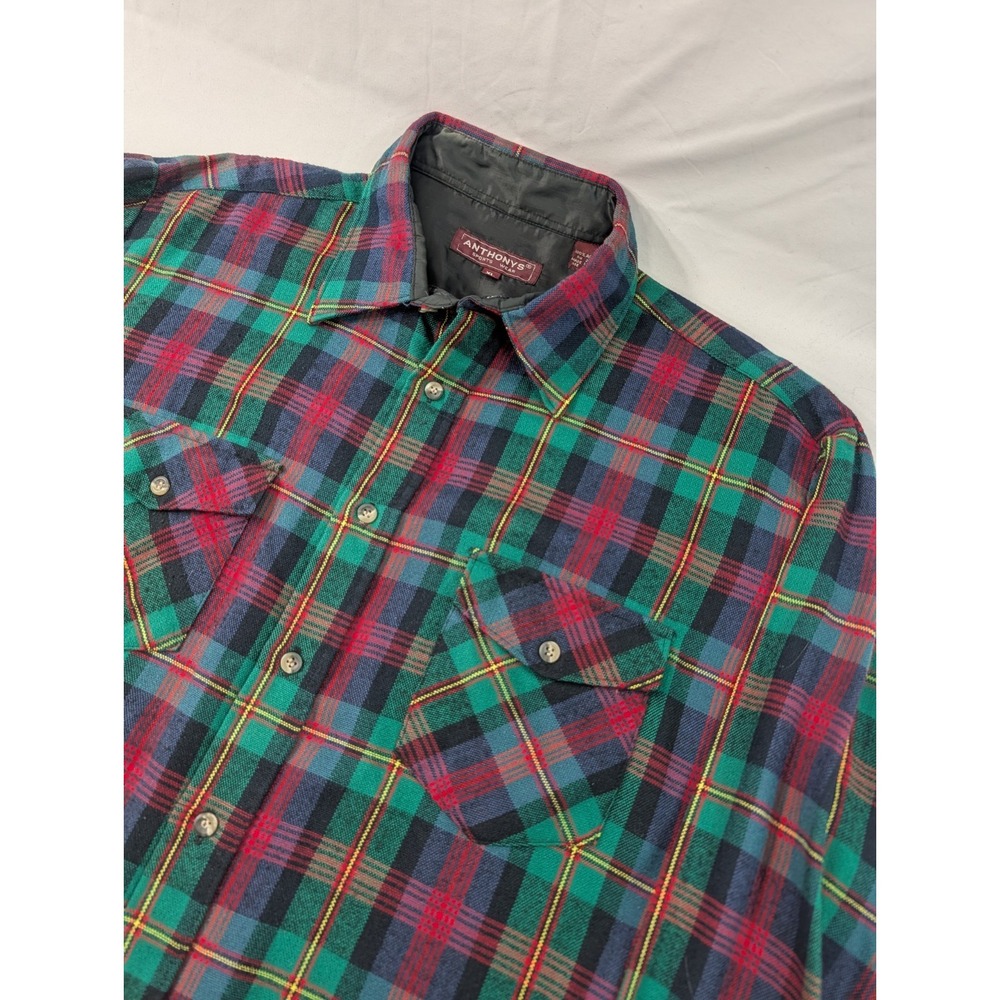 Vtg Anthony's Flannel Acrylic Shirt Men's XL Quilted Utility Gorpcore Blue Plaid